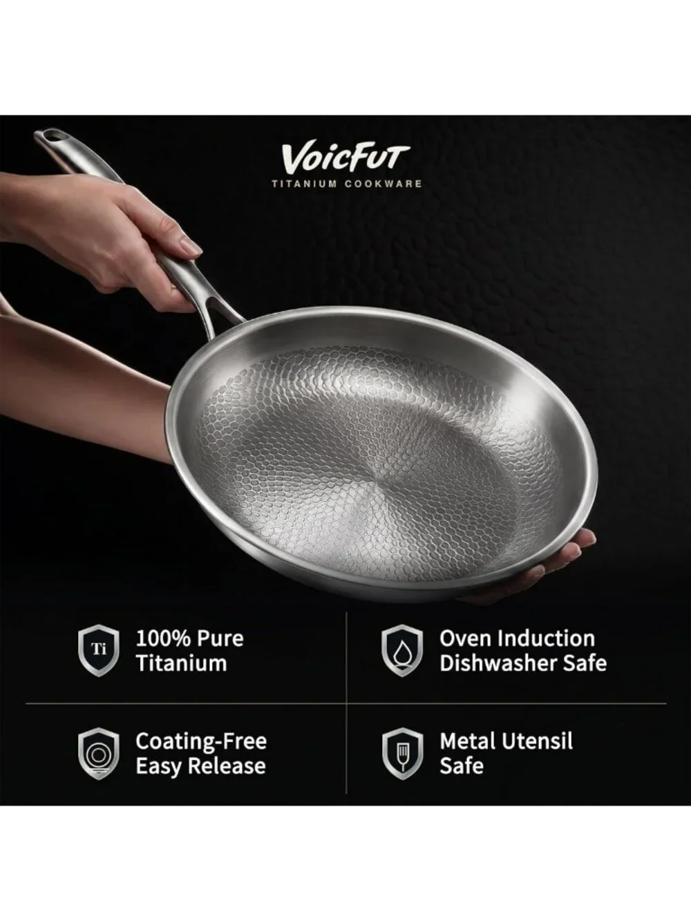12” Non-Stick Titanium Frying Pan with Lid - Durable, Lightweight Cookware